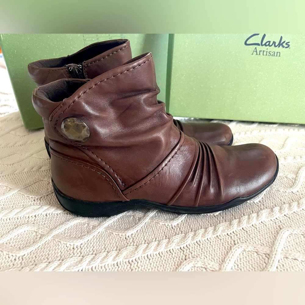Clarks Brown Leather Ankle Boots with Button Detail